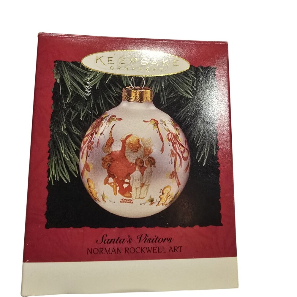 Norman Rockwell Hallmark Keepsake Santas Visitors Christmas Ornament Ball 1995